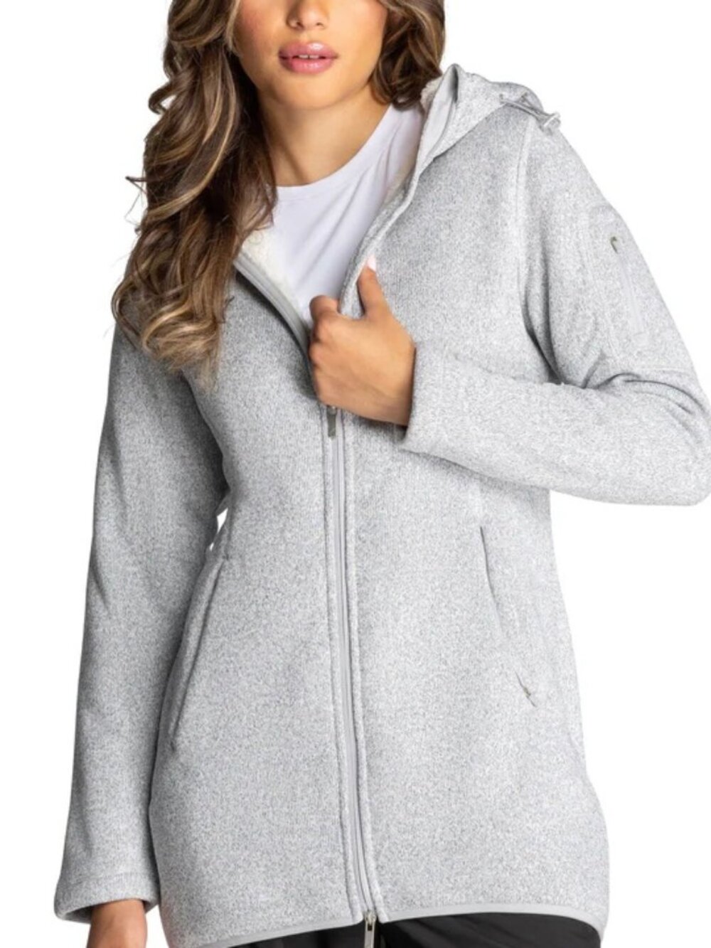 Kyodan Outdoor Cozy Gray Hooded Longline Sherpa Jacket Pockets, Medium